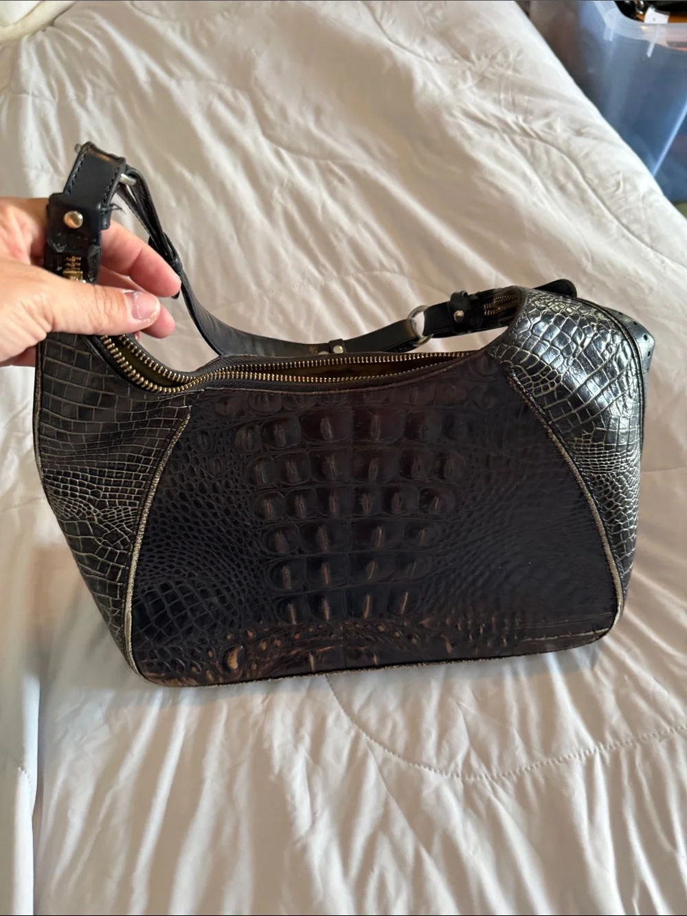 Brahmin Black Croc-Embossed Hobo Shoulder Bag